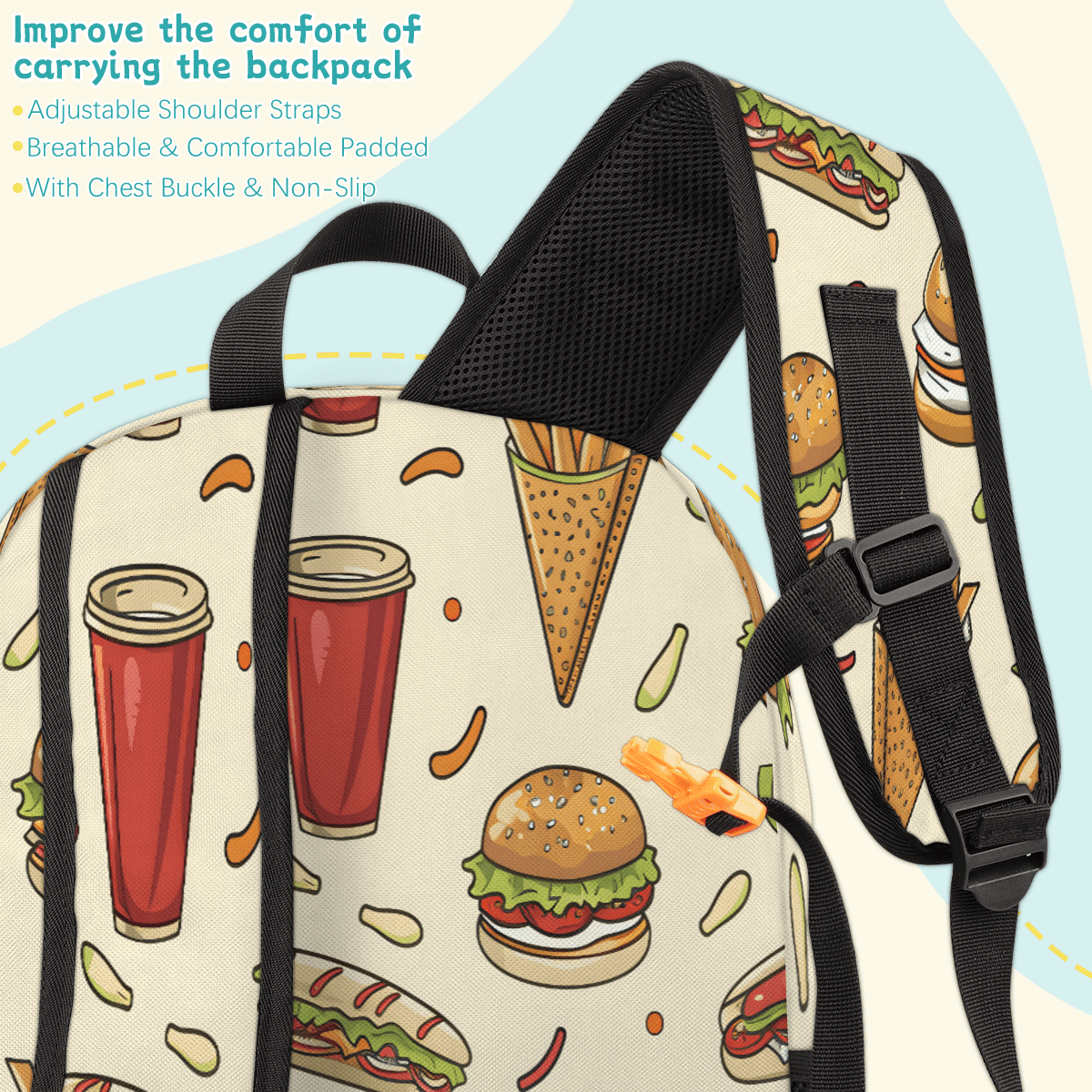 Herdesigns Fast Food Hamburger Laptop Backpack for Women Men, 18.3 Inch Large Computer Backpacks Fashion Teacher Nurse Bag Casual Daypack for Work Travel