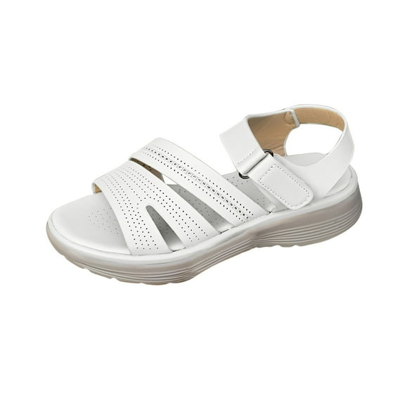 CQONEPT Wedge Sandals for Women Dressy, Summer Open Toe Low Platform Wedges Sandals Elastic Ankle Strap Comfortable Casual Shoes White Size 9.5