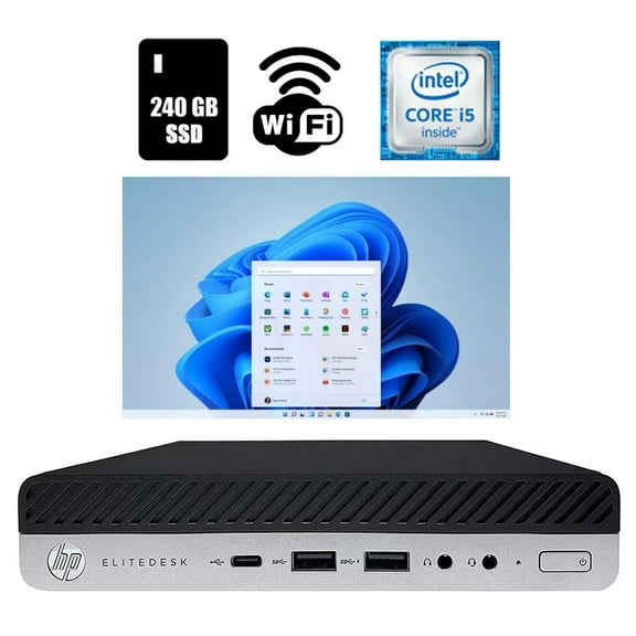 Restored HP EliteDesk 800 G3 Micro Desktop Computer Core i5 8GB Ram 240GB SSD Wi-Fi Windows 11 Pro (Refurbished)