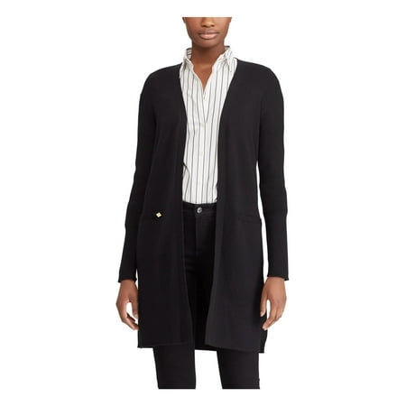 LAUREN RALPH LAUREN Womens Black Long Sleeve Open Front Cardigan M