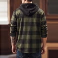 thumbnail image 4 of LYSMORA Mens Drawstring Hooded Long Sleeve Plaid Flannel Shacket Dual Chest Patch Pockets Ribbed Cuffs Button Front Casual Street Outer Jacket Top, 4 of 8
