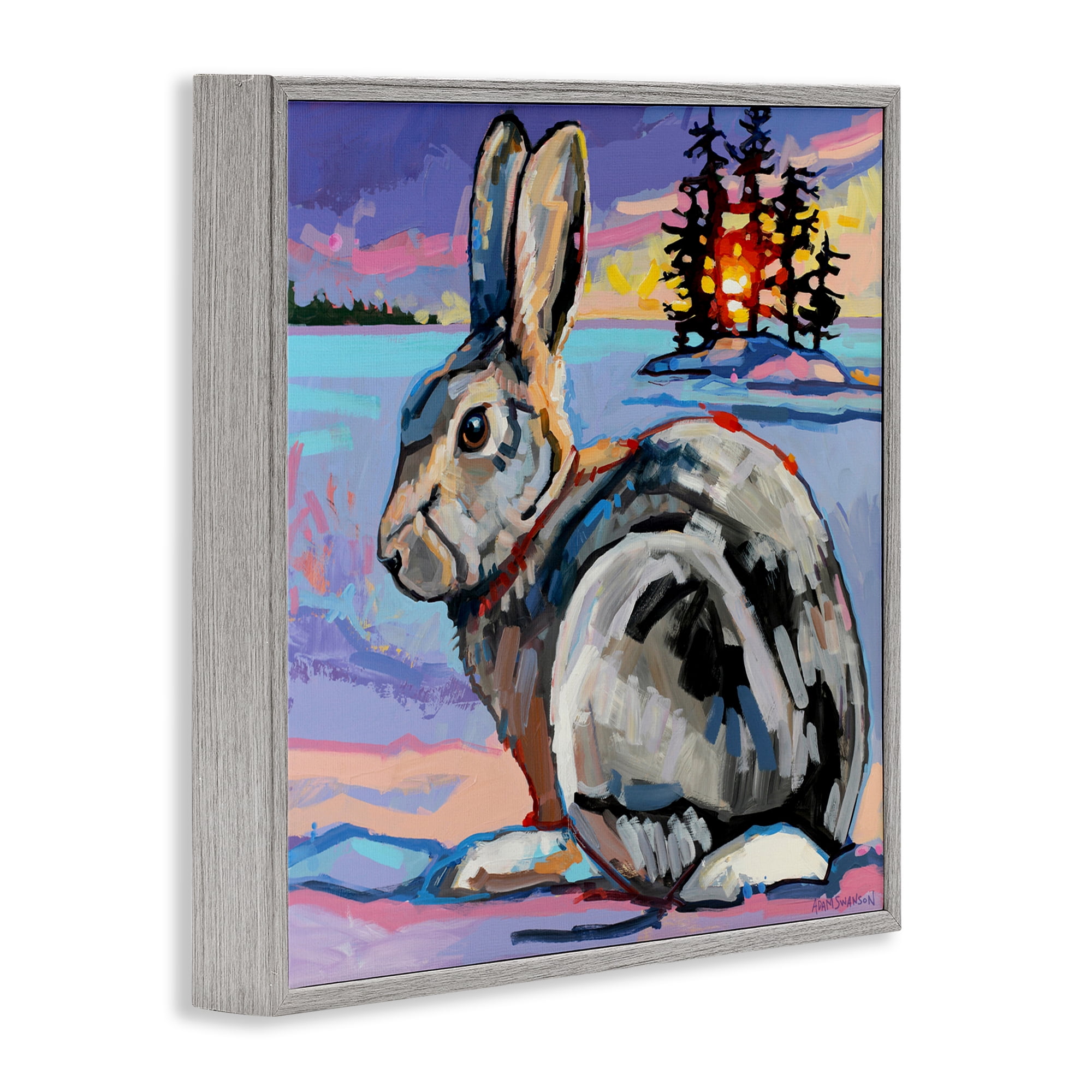 Runaway Goliath Rabbit Gray Framed Giclee Art, design by Adam Swanson