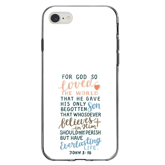 DistinctInk Clear Shockproof Hybrid Case for iPhone 7 8 SE (2020 Model) 4.7" Screen TPU Bumper Acrylic Back Tempered Glass Screen Protector - John 3:16 - For God So Loved The World
