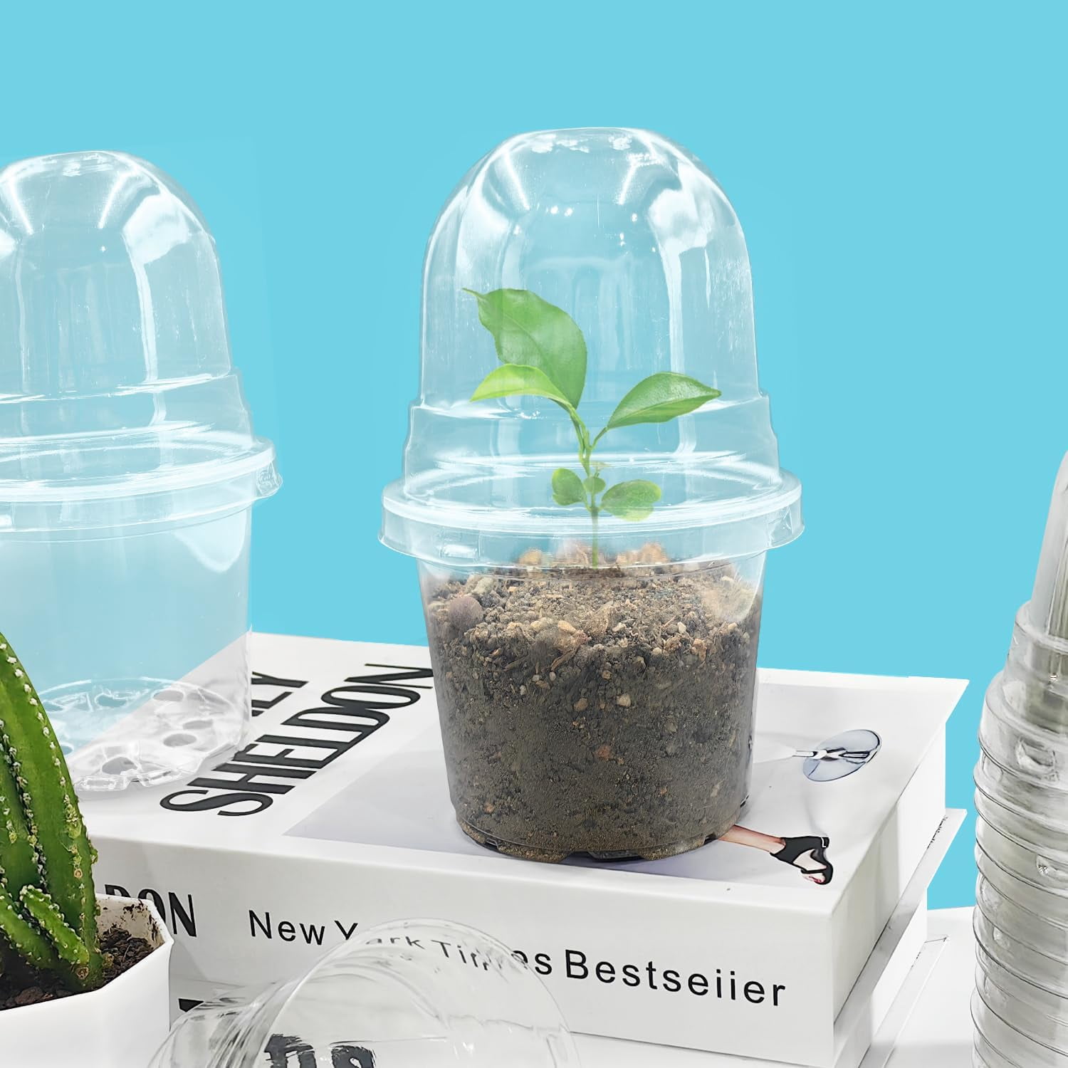 10 Packs 3.5 Inch Plant Nursery Pots with Humidity Dome Plastic Planters Gardening Flower Plant Pots Seed Starting Pots for Seedling Indoor Outdoor Garden
