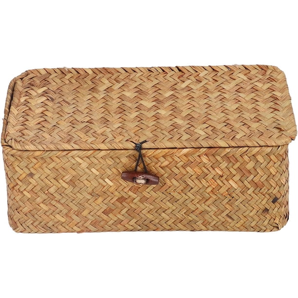 Cesta de Almacenamiento de Algas Marinas Organizador Rectangular Caja de Almacenamiento Mostrador Contenedores de Escritorio Cesta de Comestibles Tejida Titular de la Cesta