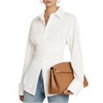 thumbnail image 2 of Women Fitted Button Down Shirt Cinched Waist Tops Long Sleeve Wrap Blouse Stylish Dressy Casual Outfit White L, 2 of 9