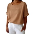 thumbnail image 2 of Womens Tops Crew Neck Cotton Top Medium Sleeve T Shirt Loose Pullover, 2 of 6