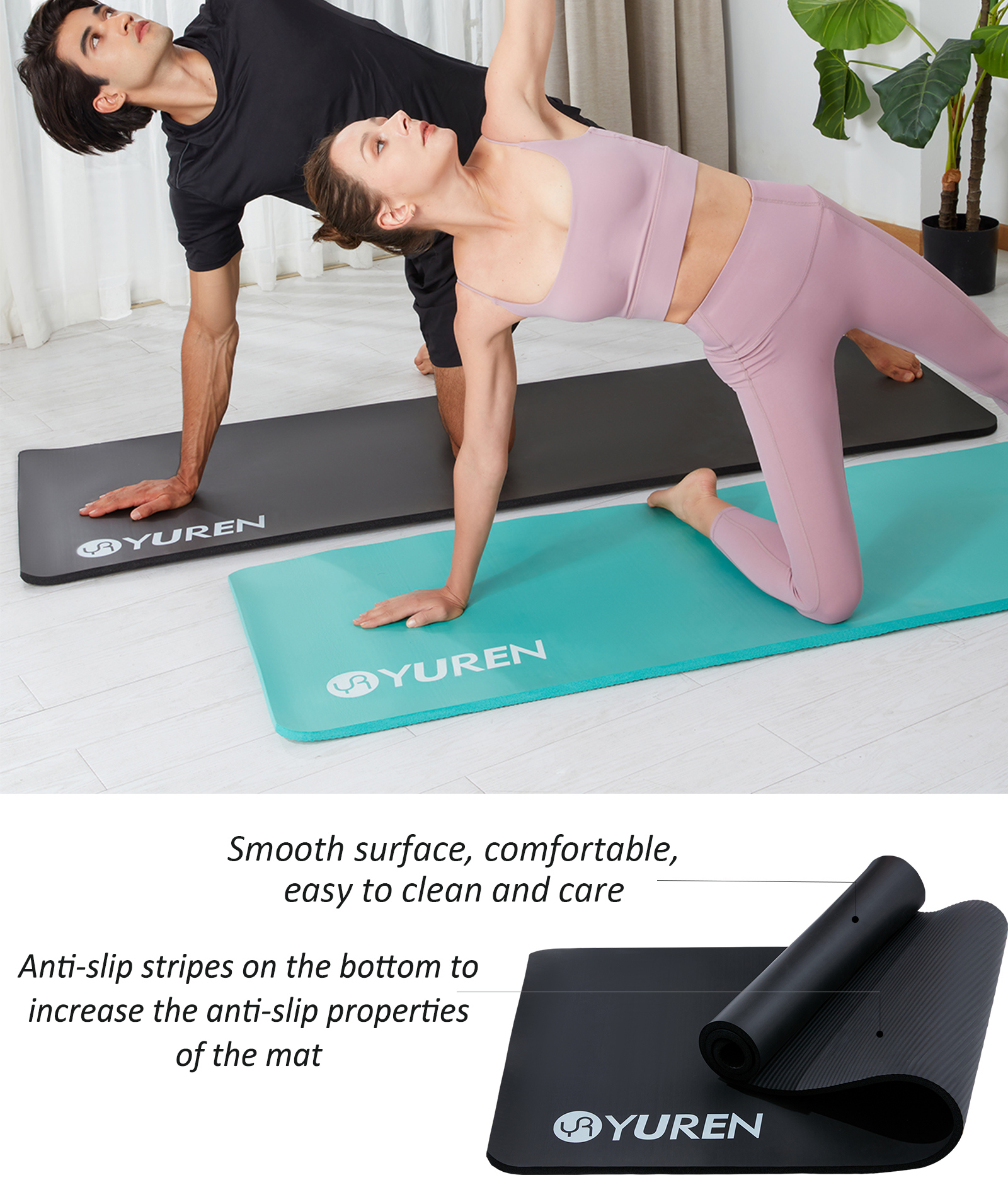 YR Yoga Mat, 76" x 24" High-Density Foam, Black photo 5