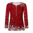 thumbnail image 2 of Long Sleeve Tee Shirt Ladies Festival New Years Outfit Henley Neck Trendy Snowflake Print Christmas Holiday Tops (Small, Red 09), 2 of 4