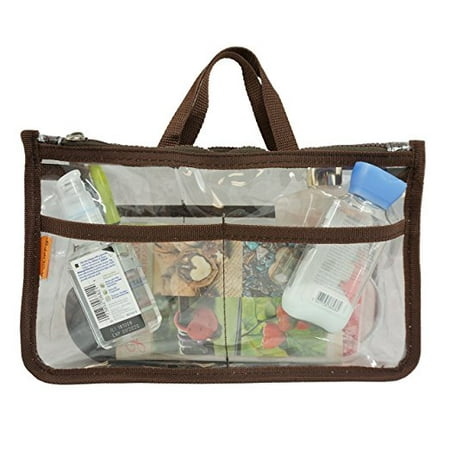 Clear Handbag Organizer Insert Purse Organizer Brown Trim - 0