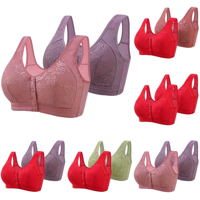 Bras for Women Embroidery Front Button Large Size Underwear Bra Without Steel Rim Plus Size Bra Pink 38/85