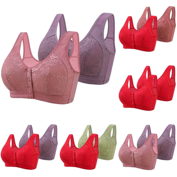 Gswybco 2PC Daily Bras for Women Solid Color Plus Size Seamless Bras Wide Shoulder Straps Bras No Underwire Front Snap Closure Bras