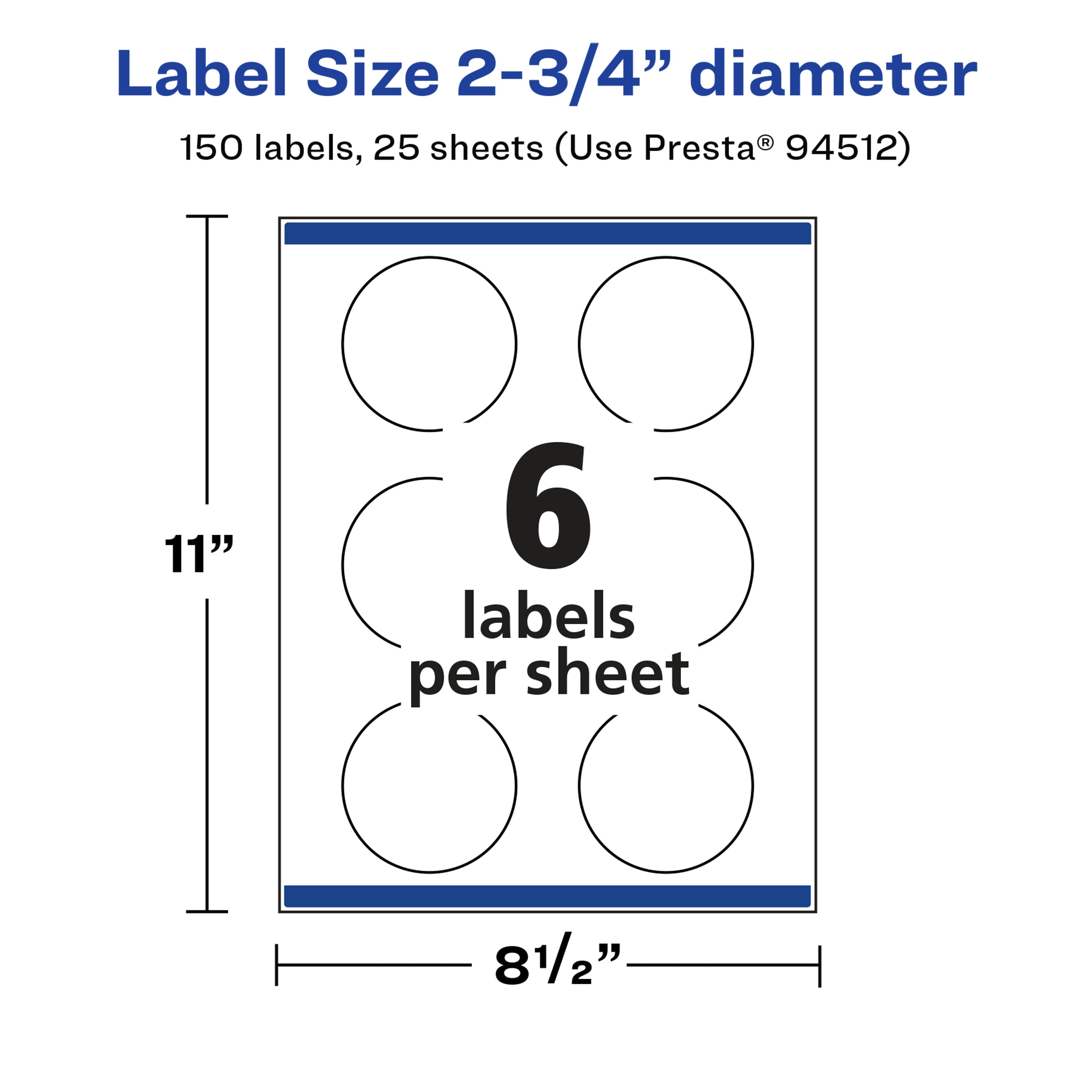 Avery Glossy White Round Labels, 2.75" Diameter, 150 Total