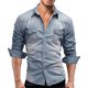 thumbnail image 2 of 2021 hombres Denim manga larga Beefy botón básico sólido blusa camiseta Top Pompotops oipoqjl13381, 2 of 3