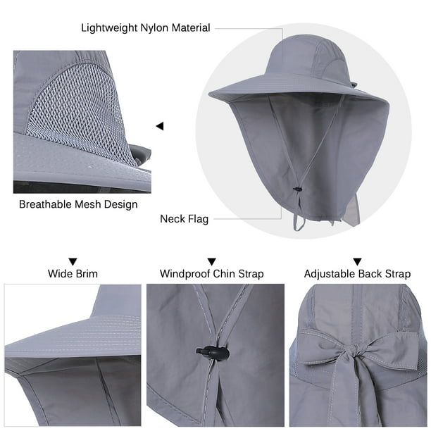 Tomshine Women Wide Brim Sun Hat With Neck Flap For Travel Camping Hiking Boating Fishing Gray