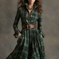 thumbnail image 4 of qucoqpe Plaid Maxi Dress for Women Fashion Vintage Lapel Long Sleeve Boho Dresses Loose Casual Buttons Belt Long Dress, 4 of 9