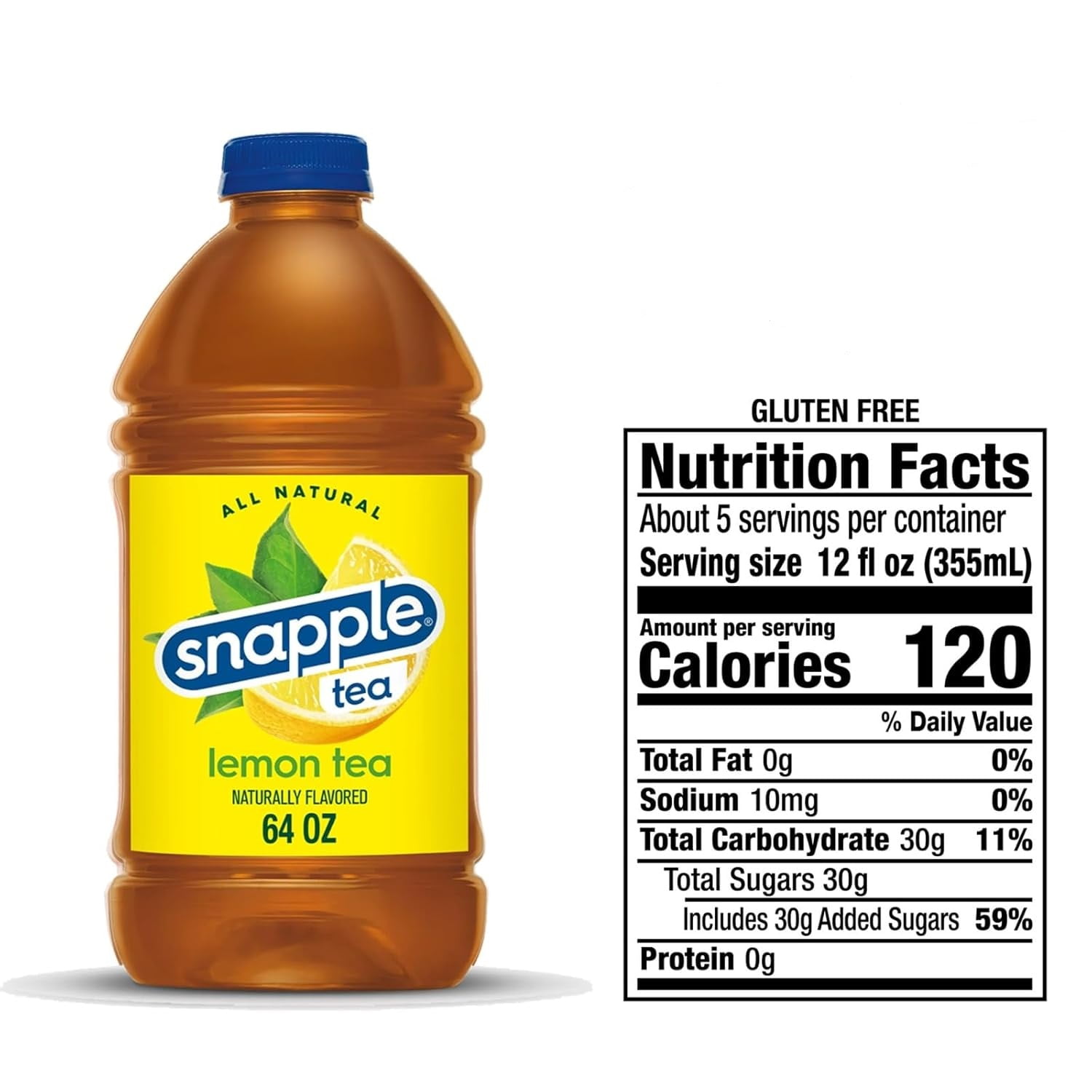 Snapple Lemon All Natural Fruit Juice Drink,Gluten Free 64 fl oz Plastic Bottles, 4-Pack