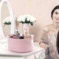thumbnail image 3 of Brown Woven Cotton Rope Storage Basket with Lace Trim, Collapsible Toy Organizer, 13" D x 8" W x 6" H, Decorative Basket for Nursery,Pink, 3 of 9