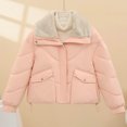 thumbnail image 5 of Mifsaly Cropped Quilted Jackets for Women Faux Fur Lapel Lightweight Warm Quilted Coats Long Sleeve Drawstring Hem Windproof Thermal Winter Outerwear with Pockets, 5 of 6