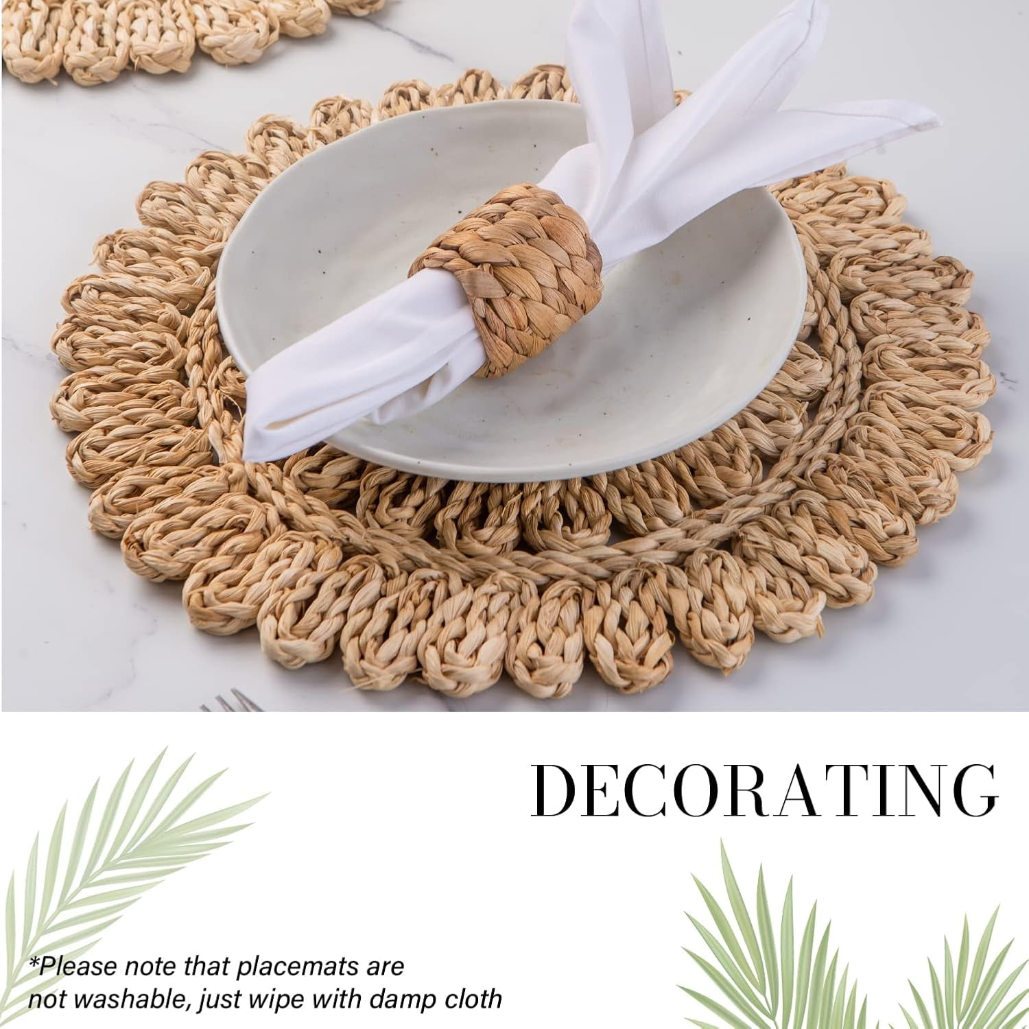 Laquedecraft 13.8" Round Woven Corn Husk Rattan Placemats Set of 4  for Wedding, Party, Christmas, Events