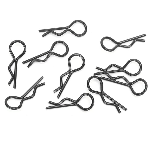 Clips de carrocería de metal en forma de R para coches RC, 10 piezas, aptos para escalas 1/5, 1/6, 1/8, 1/10, color negro