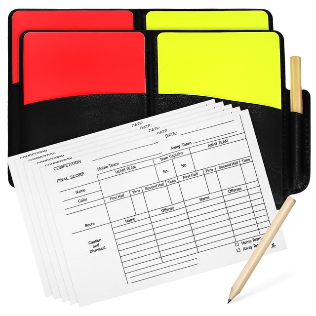 2 juegos de kits de árbitro, juegos de tarjetas de árbitro de fútbol, hoja de puntuación de árbitro, lápiz, suministros para árbitros