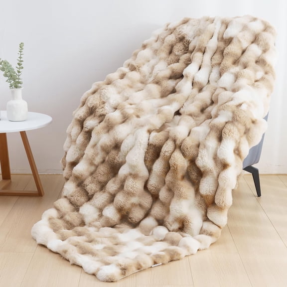 Cozylore Faux Fur Throw Blanket for Couch Luxury Fluffy Thick Bubble Blanket Warm Cozy Throw for Bedroom Living Room, 50" x 60", Tie-Dye Brown