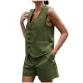 thumbnail image 2 of Wyongtao Womens Two Piece Sets Button Sleeveless Crop Vest Blazer and High Waisted Shorts Suit Set Casual Outfits Army Green L, 2 of 4