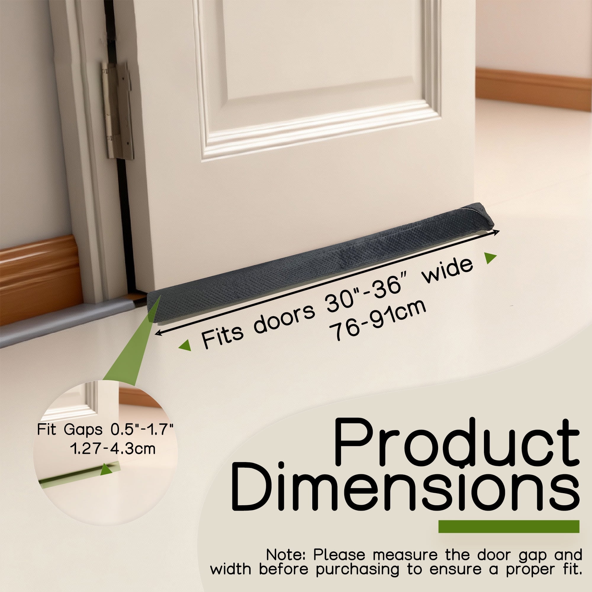 Door Draft Stopper for Bottom of Door, Under Door Gap Filler for Big Gap, No Folding Required, Flexible Installation Door Sweep soundproofing Strip for Home & Apartment, 30-36in