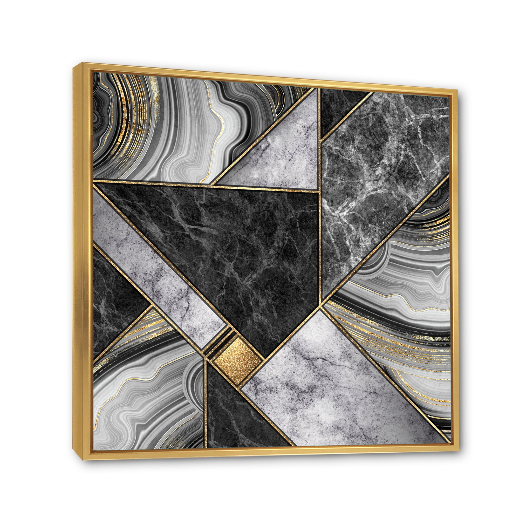 Touches Of Gold With Marble Granite Agate 36 in x 36 in Framed Painting Canvas Art Print, by Designart