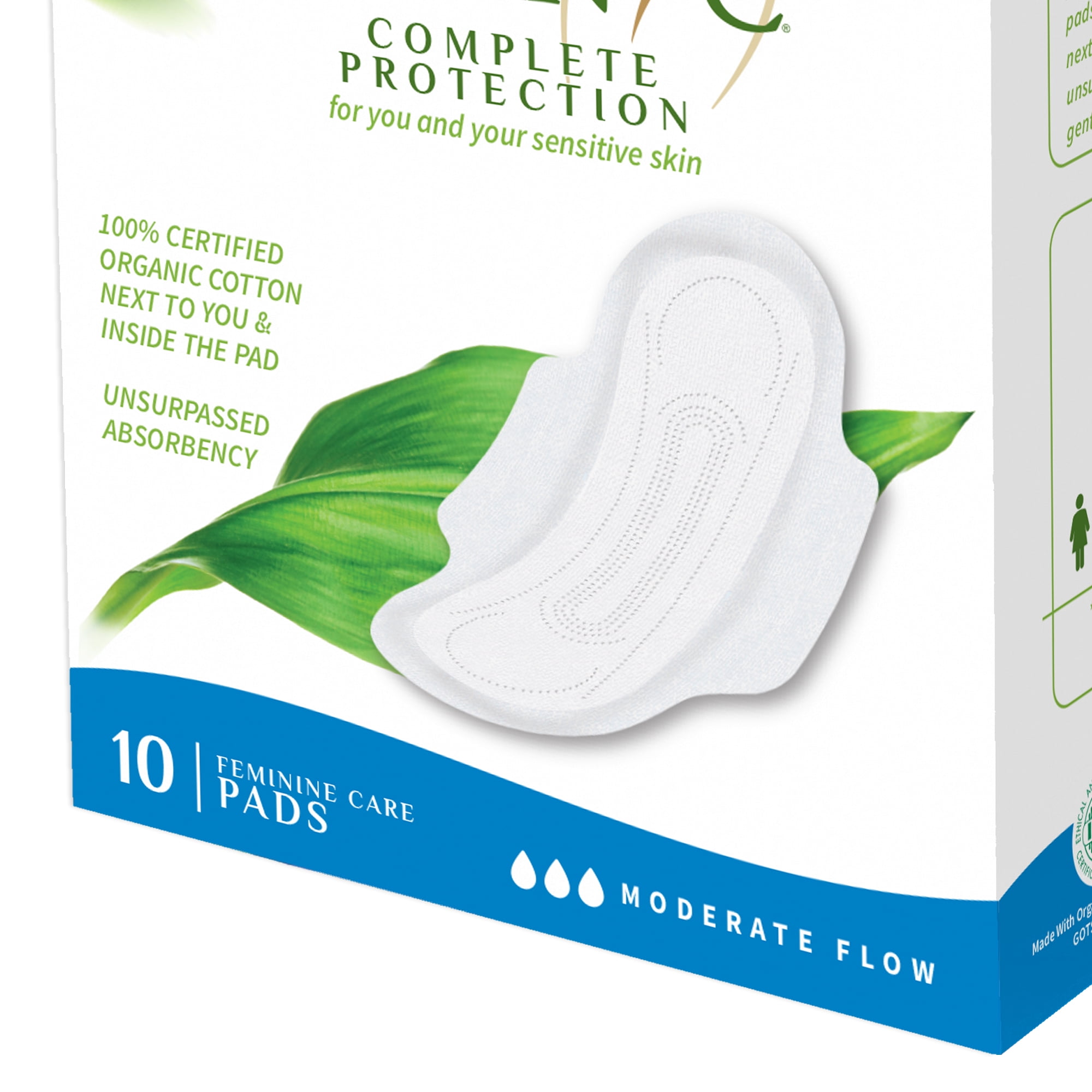 Organyc 100 Certified Organic Cotton Feminine Pads Moderate Flow 10 Count