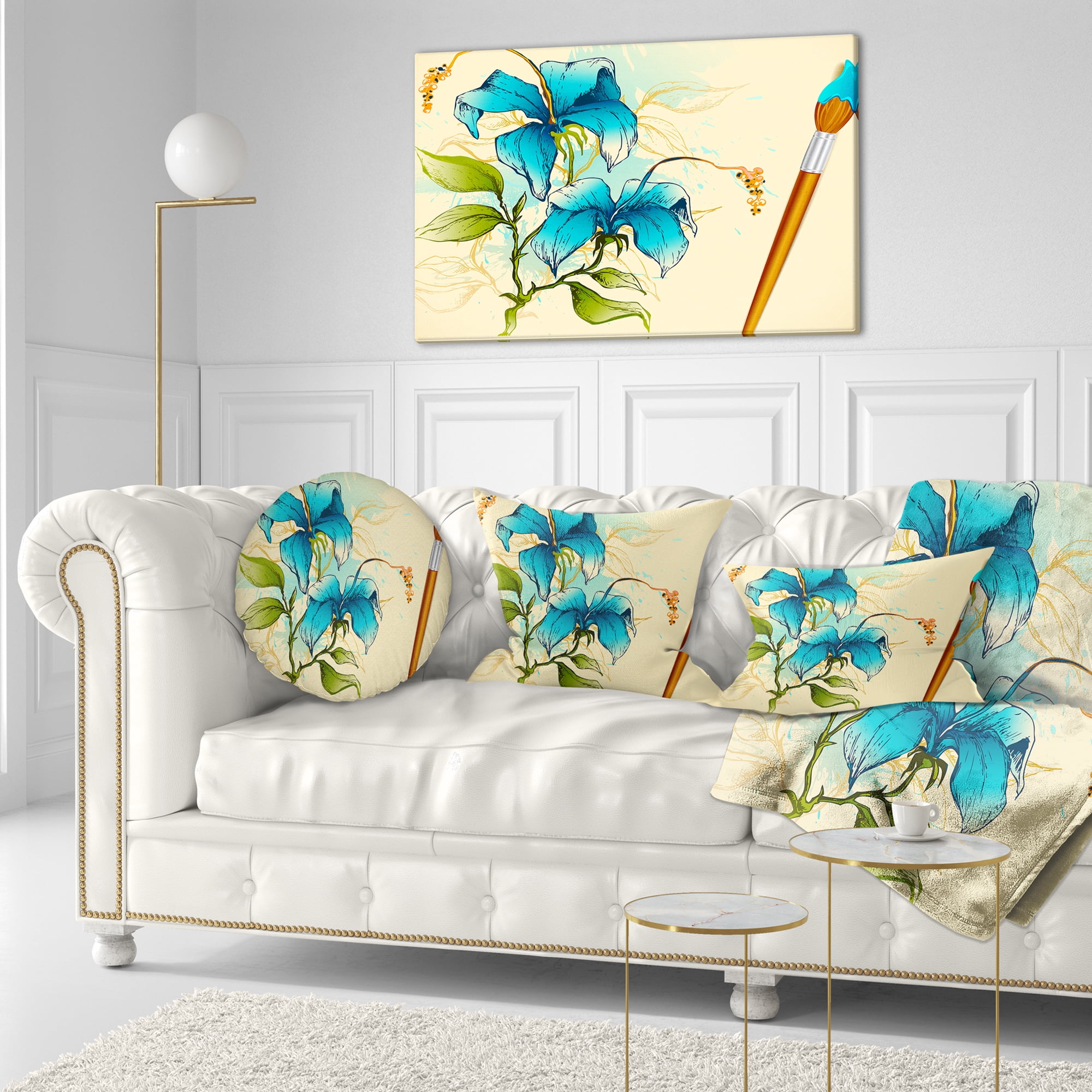 Designart Flower with Brush Illustration - Floral Throw Pillow - 12x20