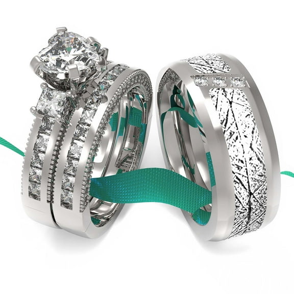 Adjustable size Wedding Ring Sets His And Hers Couples Women 925 Sterling Silver Moissanite Man Titanium Wedding Bands