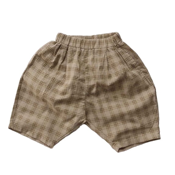 Likimi Child Boys Girls Casual Shorts Elastic Waist Plaid Print Comfort Summer Shorts With Pocket Beige Size 1-2 Years