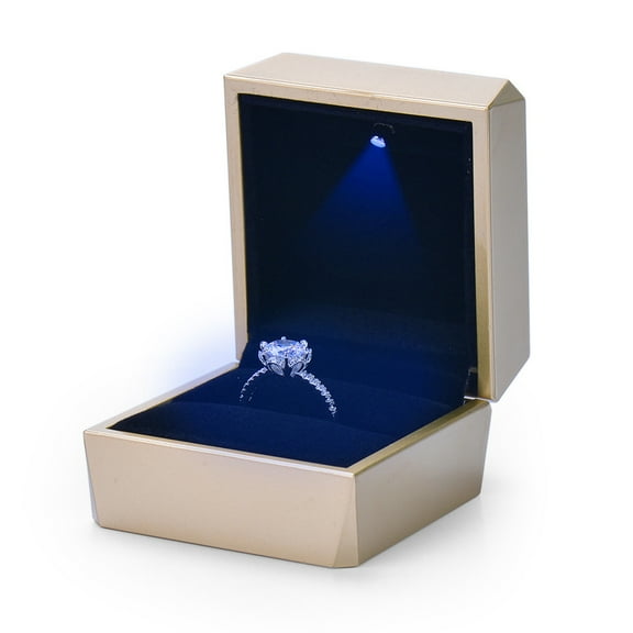 Lexon LED Diamond Ring Box Jewelry Wedding Engagement Proposal Lighted Ear Ring Pendant Case Gold Diamant