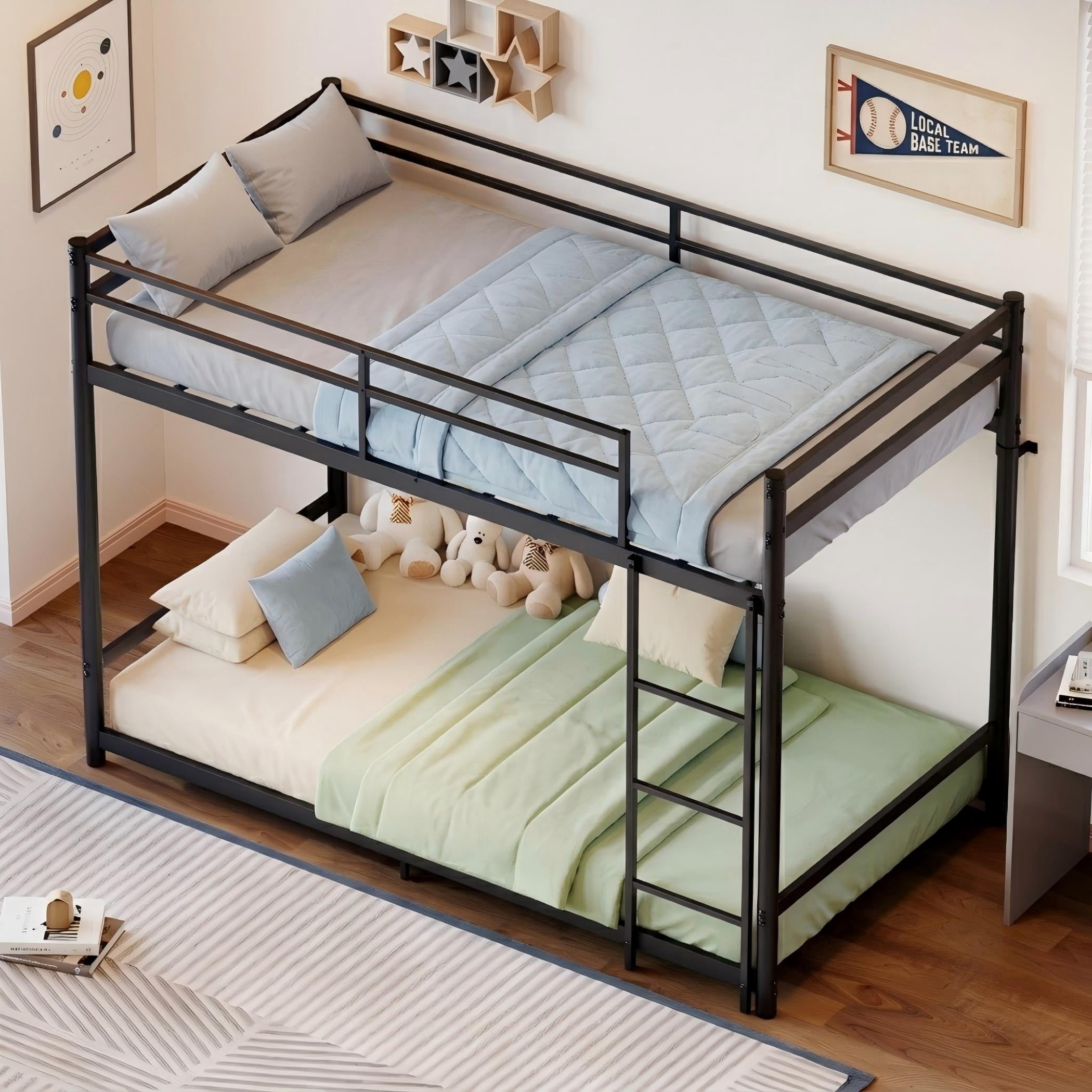 Aukfa Twin over Twin Metal Bunk Bed with Full-Length Guardrails for Kids and Teens, Quiet Design, Black