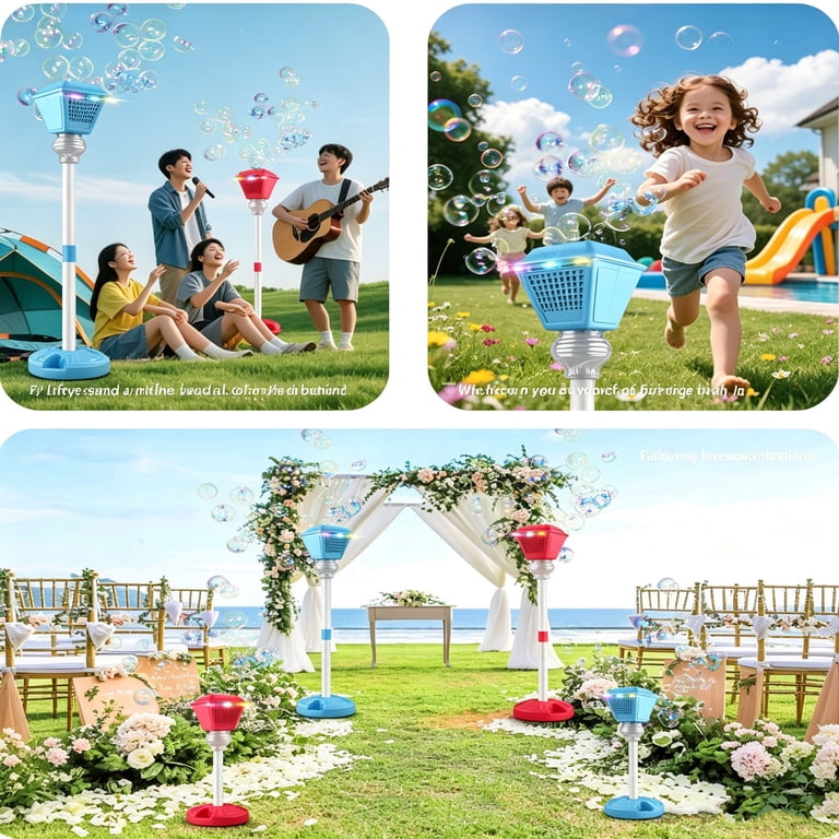 Máquina De Burbujas Con Música Y Luz Colorida – Lámpara Tipo Farola Recargable Para Jardín, Fiestas Y Eventos Al Aire Libre – Azul Y Rojo, 38,5 Cm
