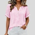 thumbnail image 6 of Kezqiaxn Womens Plus Size Tops Striped Short Sleeved V-Neck Button Down Shirts Business Work Blouse Summer Clothes, 6 of 9