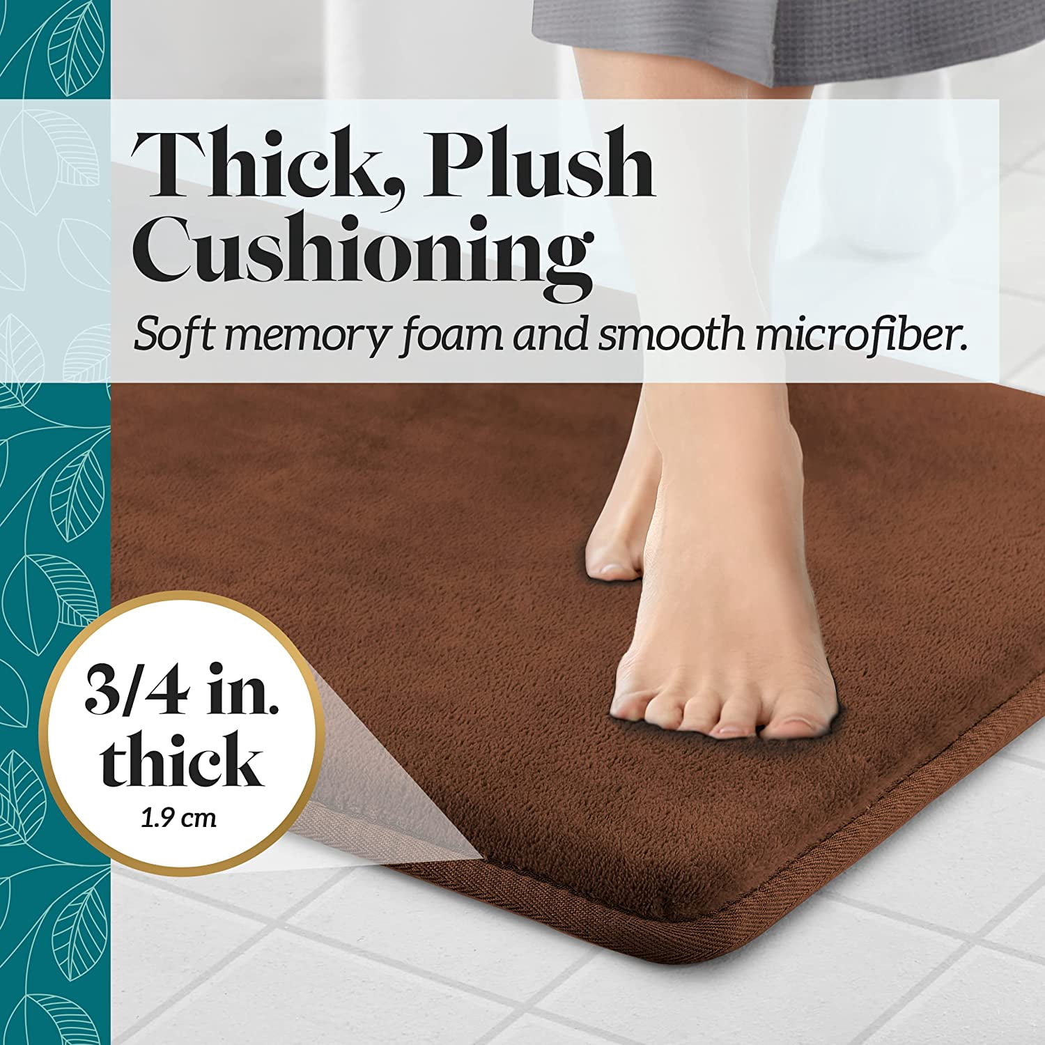 Bath Mats for Bathroom Non Slip - Brown 20" x 32" Memory Foam Bathroom Rugs - Quick Dry Bath Mat