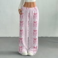 thumbnail image 2 of Hearthz Pajama Pants Fuzzy Bow Fluffy Fuzzy Fleece Elastic Waist Wide Leg Sleep Pants with Pockets Fall Winter Warm Womens Pajama Bottoms, 2 of 6