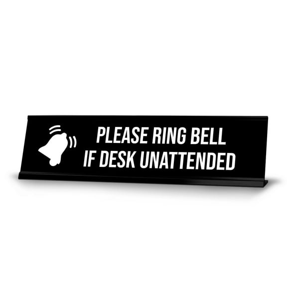 Please Ring Bell If Desk Unattended, BW Black Frame, Desk Sign (2x8")