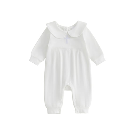 Hirigin Newborn Baby Boys Girls Christening Outfits Cross Embroidery Jumpsuit White Baptism Outfit Long Sleeve One-Piece Romper Spring Fall Clothes