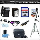16GB Accessory Kit For Sony HDR CX130 Handycam Camcorder Includes 16GB High Speed SD Memory Card Replacement