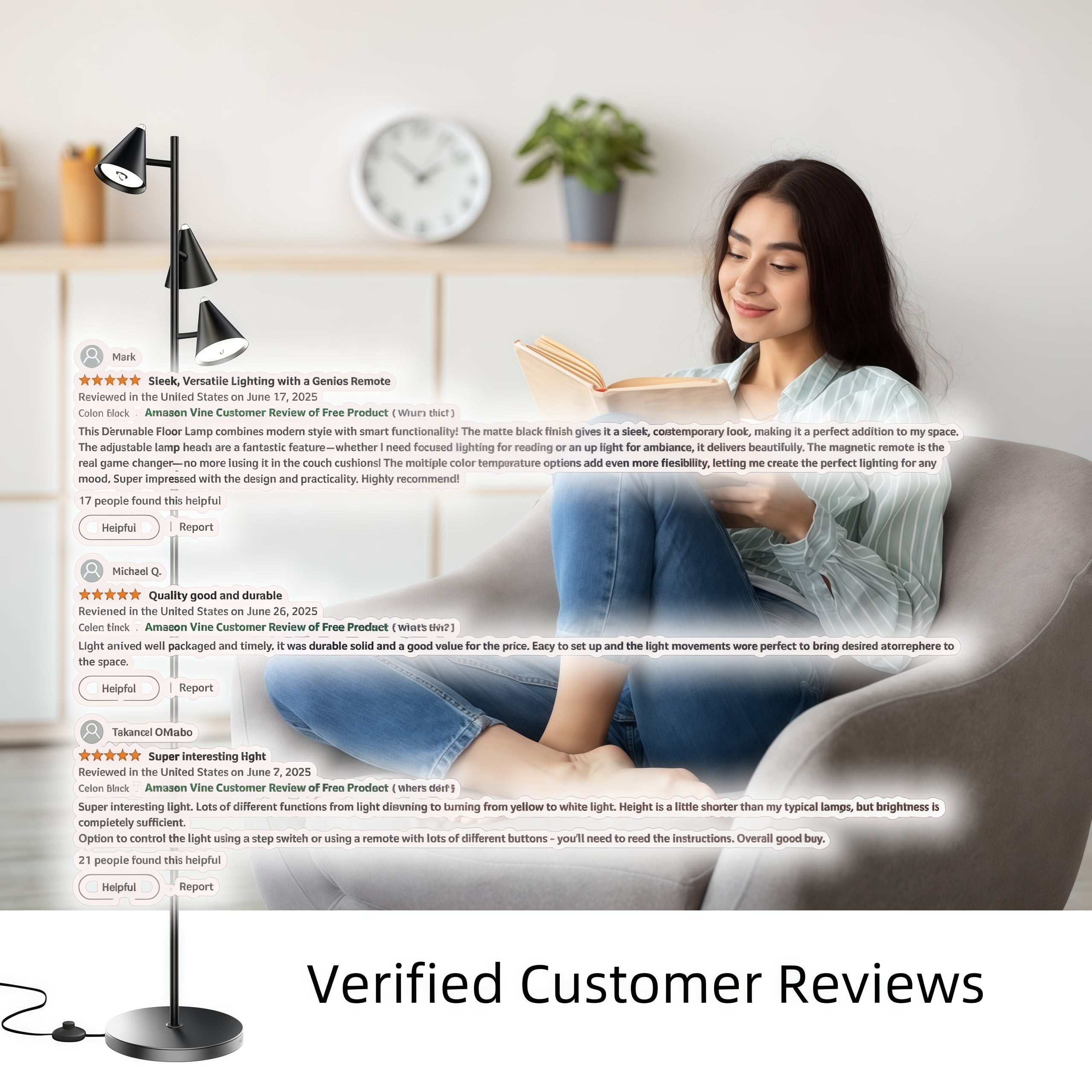 63 in 5-CCT 3 Light Floor Lamps with Magnetic Remote Control for Living Room Bedroom Office bright lighting