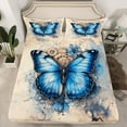 thumbnail image 3 of Feelyou Romantic Butterfly Animal Twin Sheet Sets, Western Old Fashion Twin Fitted Sheet, Vintage Watercolor Artwork Flat Sheet, Luxury Bedroom Decor, 3 Pieces, 3 of 8