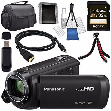 Sony Modem Card Panasonic HC-V380 HC-V380K Full HD Camcorder + Sony 32GB SDHC Card + Lens Cleaning Kit + Flexible Tripod + Carrying Case + Memory Card Wallet + Card Reader + Mini HDMI Cable Bundle ()