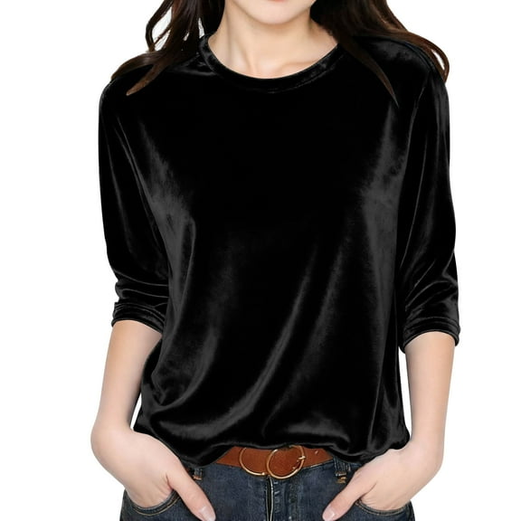 Nilvkv Girls Shirts, Kids Shirts, Girls Classic Velvet Long Sleeve Top with Comfortable Round Neck for Cooler Weather and Special Occasions