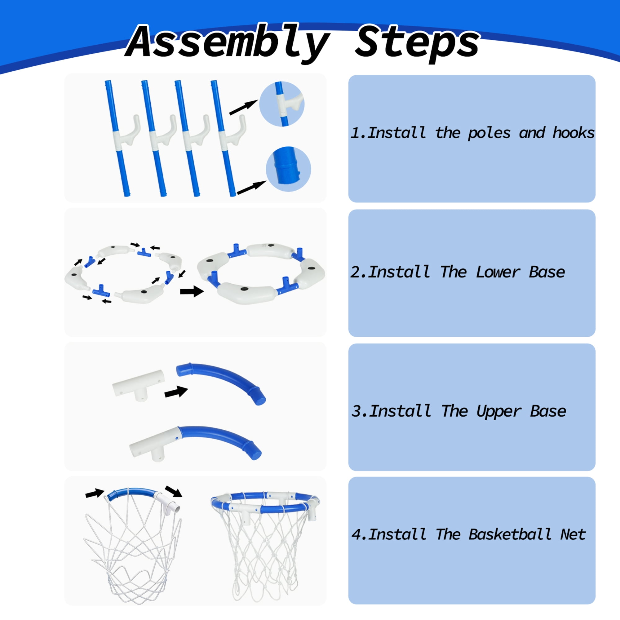 Easy Playhouse: 2-In-1: Pool Basketball Hoop & Ring Toss Game - Blue Floating Water Toy Set, Shoot-Toss-Play, 4 Balls, 4 Dive Rings, Pump, Family Kids