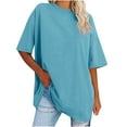 thumbnail image 3 of Inverlee T Shirts for Women Crewneck Dressy Casual Short Sleeve Tops Plus Size Solid Color Shirts Soft Vacation Tunic Blouse Tee, 3 of 7