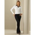 thumbnail image 2 of DARING DIVA Women's Polo V Neck Long Sleeve Ribbed Knit Blouse M White, 2 of 6